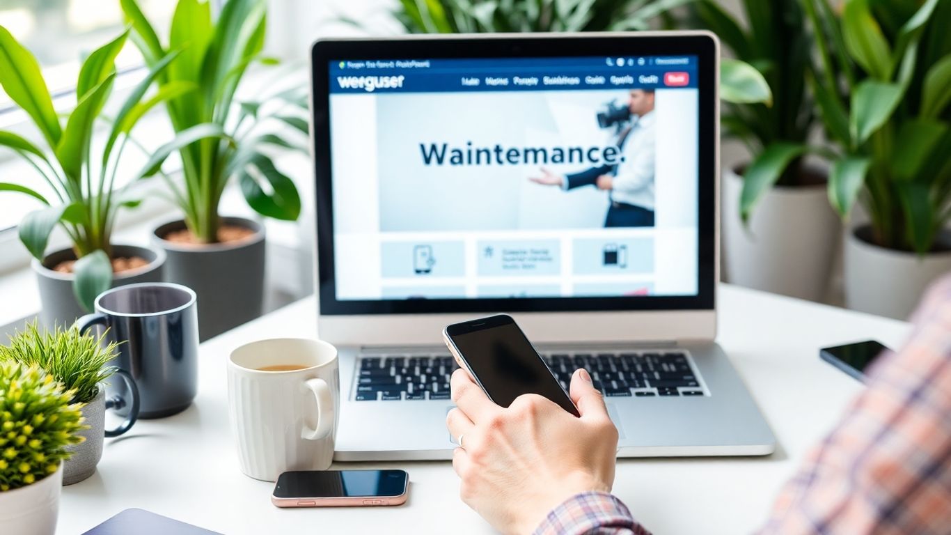 Business owner maintaining website at laptop