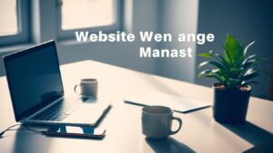 Modern workspace with laptop and coffee for website management