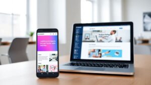 Smartphone and laptop displaying modern responsive websites