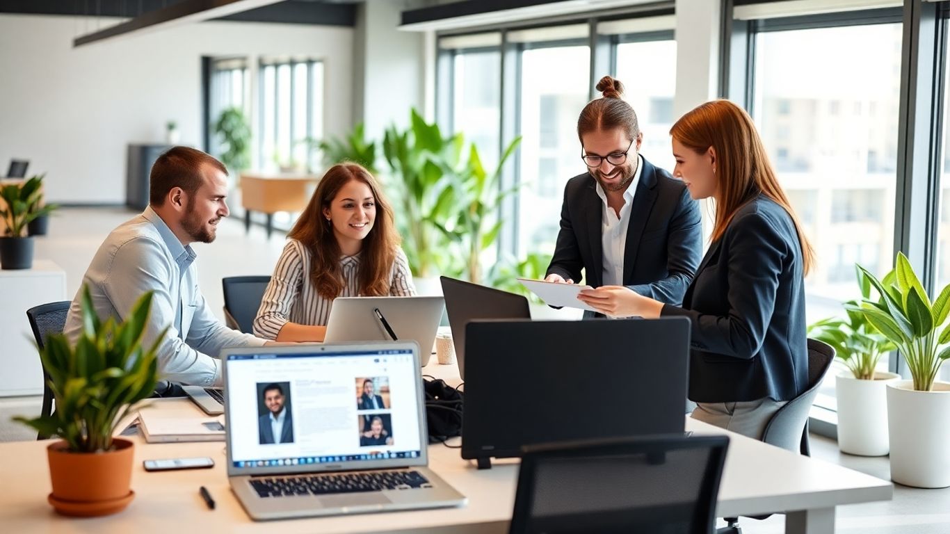 Team working on website support in bright office